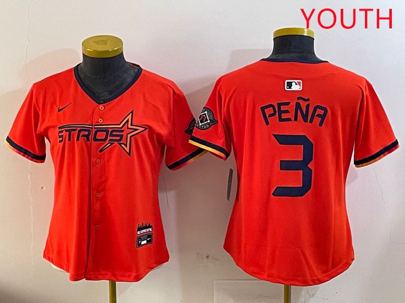 Youth Houston Astros Blank #3 Pena Three generations Joint Name 2025 Nike MLB Jersey style 1->youth mlb jersey->Youth Jersey